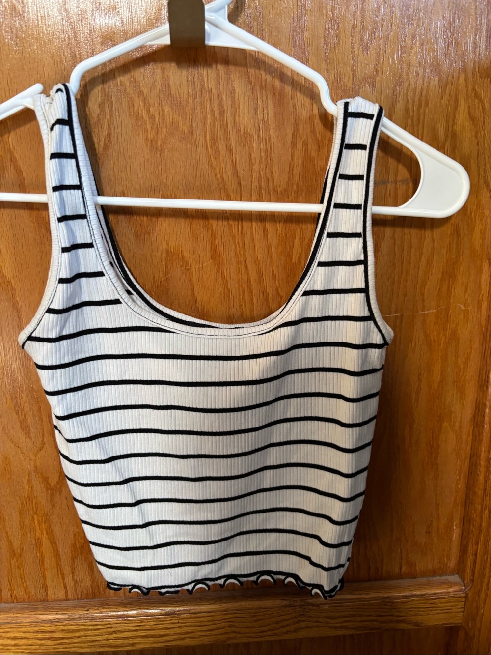 Striped Ribbed Crop Tank Top - White/Black